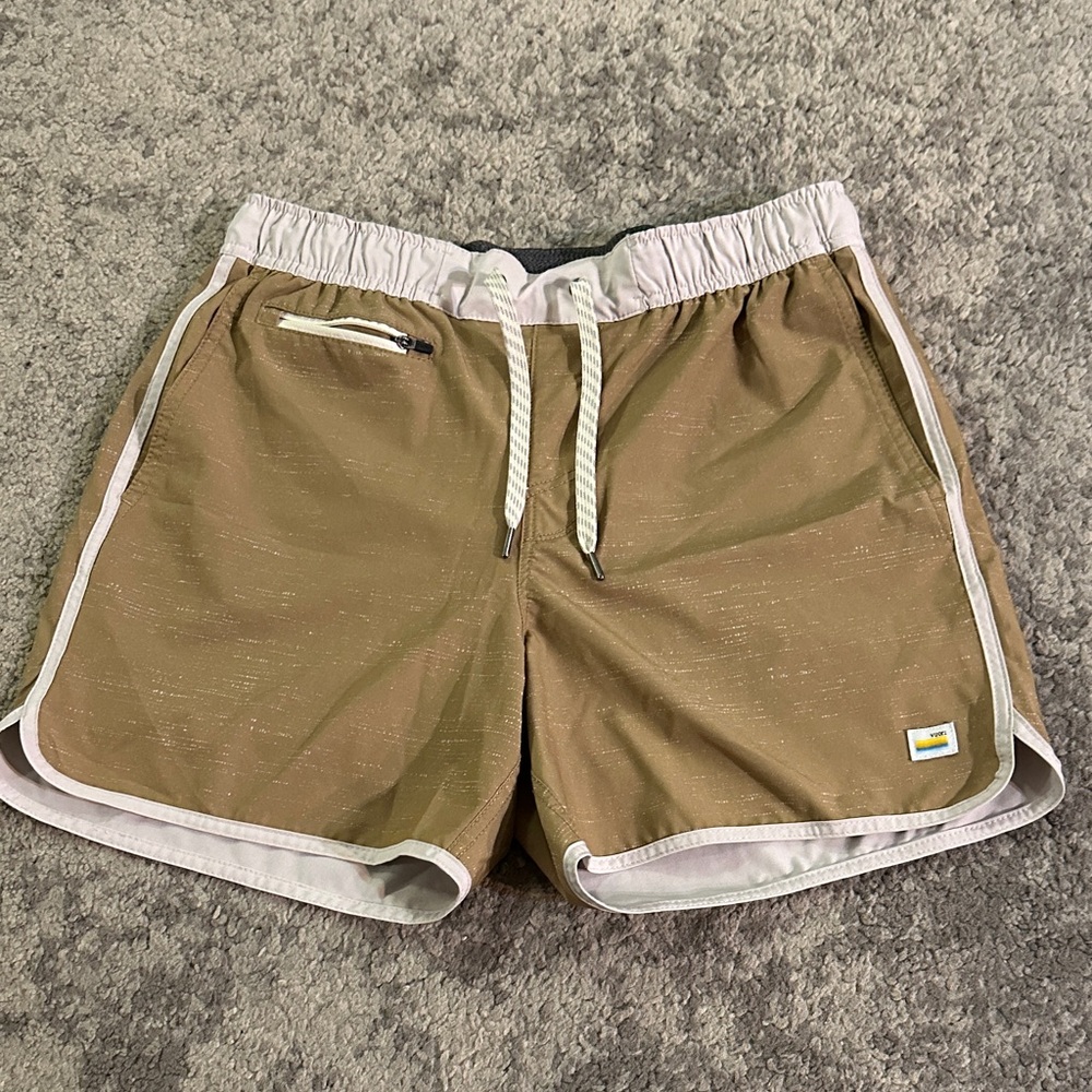 Vuori Men's Brown Athletic Shorts with White Accents